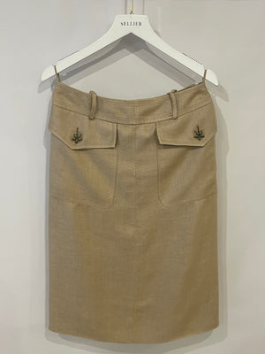 Valentino Beige Linen Midi Skirt with Star Details FR 34 (UK 6)