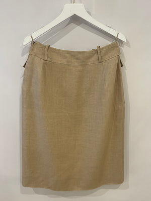 Valentino Beige Linen Midi Skirt with Star Details FR 34 (UK 6)