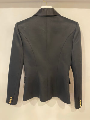 Balmain Black Blazer Jacket with Gold Buttons and Silk Trim Detail Size FR 38 (UK 10)