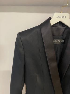 Balmain Black Blazer Jacket with Gold Buttons and Silk Trim Detail Size FR 38 (UK 10)