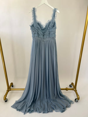 *HOT* Elie Saab Sky Blue Lace Trimmed Silk Blend Evening Gown Dress Size FR 40 (UK 12)