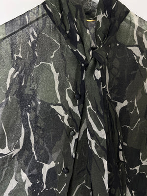 Saint Laurent Black and Deep Green Marble Print Sheer Virgin Wool Shirt Size FR 36 (UK 8)