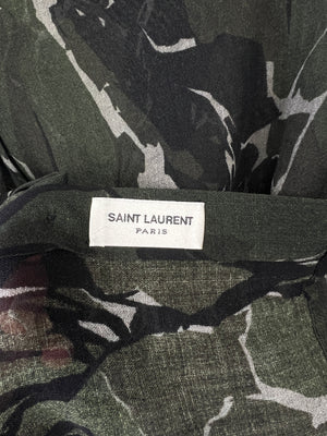 Saint Laurent Black and Deep Green Marble Print Sheer Virgin Wool Shirt Size FR 36 (UK 8)