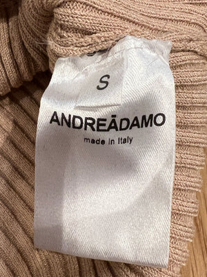 Andreadamo Beige Ribbed Cropped T-Shirt and Mini Skirt Set with Buttons Size S (UK 8)