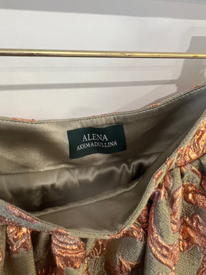 Alena Akhmadullina Green and Rose Gold Embroidered Floral Maxi Skirt Size M (UK 10)