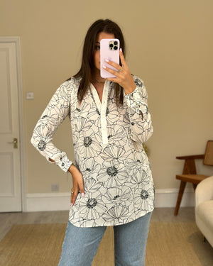 Loro Piana White and Black Floral Silk Shirt