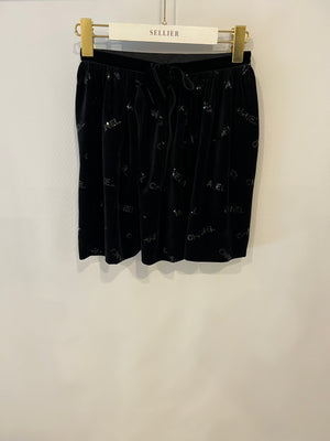 Chanel 22N Black Mini Suede Skirt With Sequin Logo Size FR 34 (UK 6)