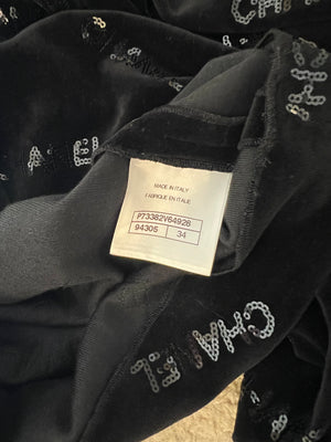 Chanel 22N Black Mini Suede Skirt With Sequin Logo Size FR 34 (UK 6)