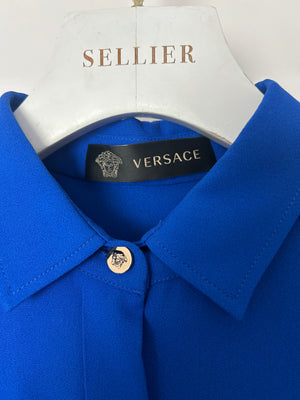 Versace Electric Blue Shirt Dress with Medusa Buckle Belt Size IT 42 (UK 10)
