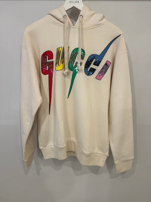 Gucci Cream Logo Sweater Top with Coloured Embellished Logo Details S (UK 6)