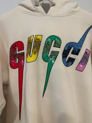 Gucci Cream Logo Sweater Top with Coloured Embellished Logo Details S (UK 6)