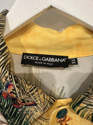 Dolce 
Gabbana Yellow 
Green Floral Print Shirt with Matching Trousers Set Size IT 38/IT 46 (UK 6/14)