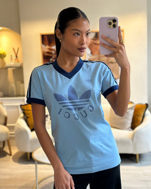 Gucci X Adidas Light Blue Logo V Neck T-Shirt Size IT M (UK 10)