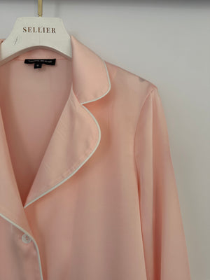 Nadine Merabi Pink Pyjama Shirt Jacket with Feather Details Size M (UK 12)