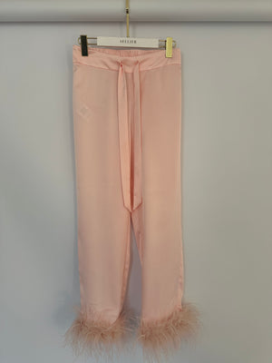 Nadine Merabi Pink Pyjama Trousers with Feather Details Size S (UK 8)