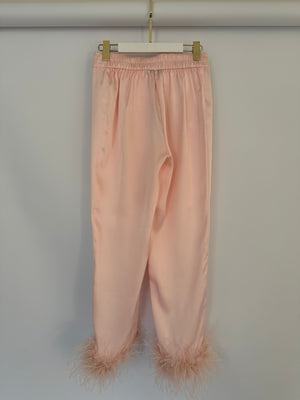 Nadine Merabi Pink Pyjama Trousers with Feather Details Size S (UK 8)