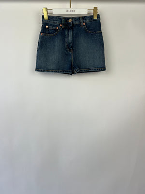 Valentino Dark Denim Shorts with Gold V Logo Back Pocket Detail Size 25 (UK 6)