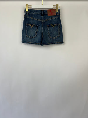 Valentino Dark Denim Shorts with Gold V Logo Back Pocket Detail Size 25 (UK 6)