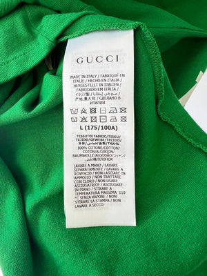 Gucci Menswear Forest Green Over-Sized Short Sleeve T-Shirt with White Lettering Print Size L (UK 40)