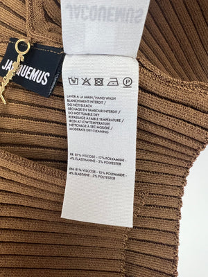 Jacquemus Brown La Maille Pralù Cropped Gold Logo Cardigan FR 34 (UK 6)