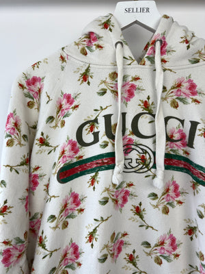 Gucci Ivory Floral Oversized Hoodie with Logo Print Size S (UK 8)