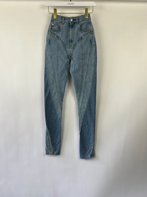 Mugler Light Blue Denim Panelled Skinny Jeans with Back Logo Detail Size FR 34 (UK 6)