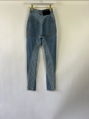 Mugler Light Blue Denim Panelled Skinny Jeans with Back Logo Detail Size FR 34 (UK 6)