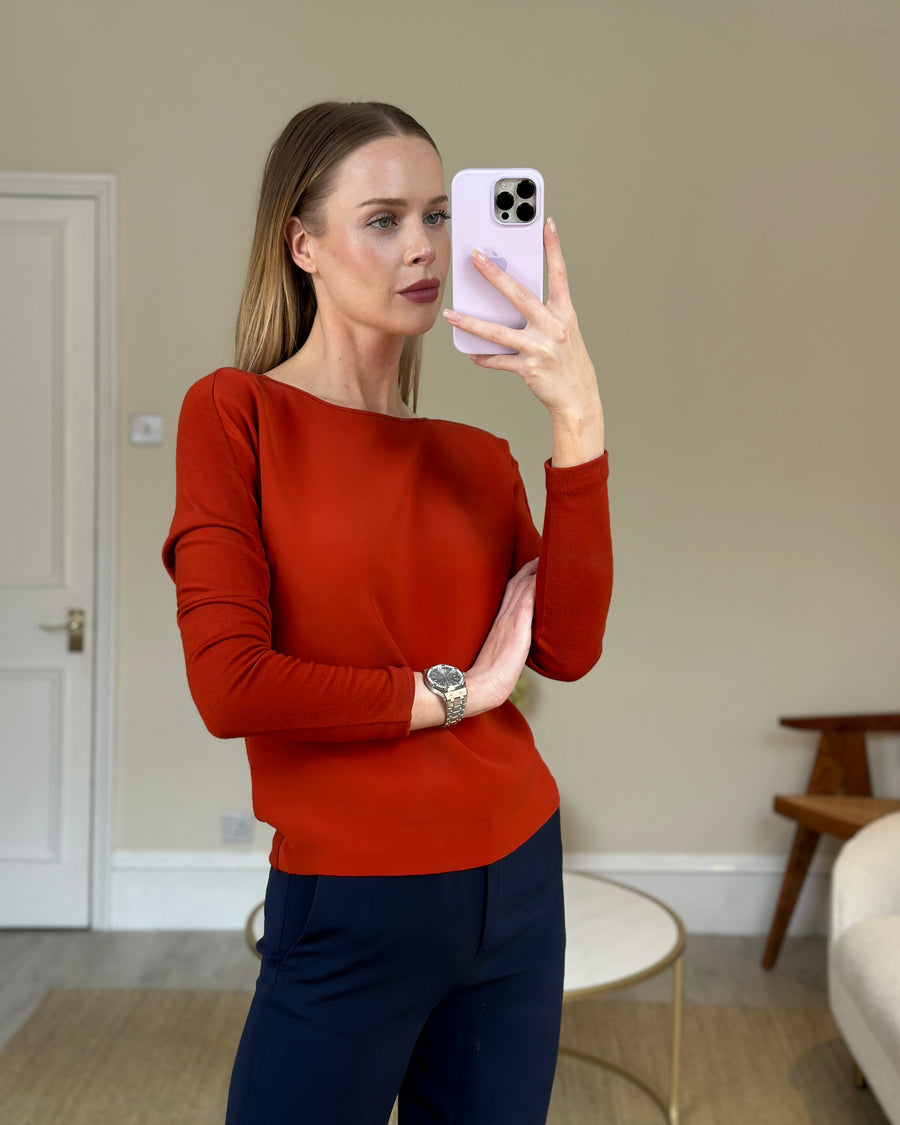 Loro Piana Red Long-Sleeve Silk and Cashmere Top Size S (UK 8)