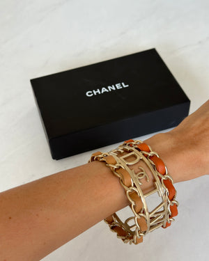 Chanel "We Need Tweed" Bangle in Champagne Gold Hardware with Leather Detail