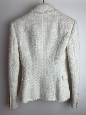 Balmain White Tweed Double Breasted Blazer with Gold Buttons Size FR 36 (UK 8)