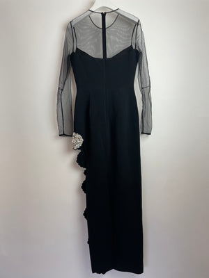 *HOT* David Koma Black Long Dress with Tulle 
Multiple Floral Crystal Embellishments Detail Size FR 36 (UK 8)