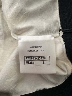 Chanel 22S White 
Black Logo 
Camellia Print Crop Top 
Shorts Set with Black Trim 
Metallic Applique Details Size S (UK 8)