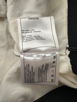 Chanel 22S White 
Black Logo 
Camellia Print Crop Top 
Shorts Set with Black Trim 
Metallic Applique Details Size S (UK 8)