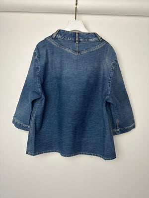 *HOT* Chanel 24S Denim Cropped Top with 3/4 Sleeves 
Floral Crystal CC Buttons Detail Size FR 38 (UK 10) RRP £3,450