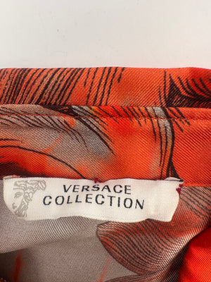 Versace Collection Orange Baroque Print Silk Long Sleeve Shirt Size IT 44 (UK 12)