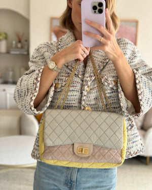 *SUPER FIRE PRICE* Chanel Large Jersey Reissue Pastel Yellow, Grey and Pink with Antique Gold Hardware