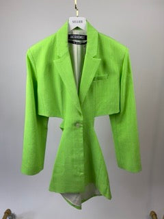 Jacquemus Neon Green 
Le Splash
 Bari Cut-out Tailored Dress FR 40 (UK 12) RRP £1,010