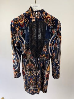 Dundas Velvet 
Lace Paisley Print Long Sleeve Dress with Front Belt Detail IT 42 (UK 10)