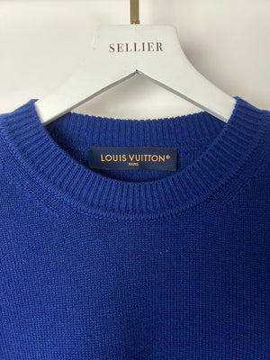 Louis Vuitton Menswear Blue Cashmere Jumper with White Logo Cuff Detail Size S (UK36/38)