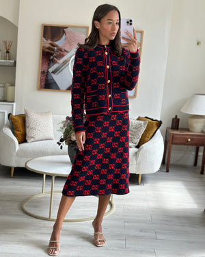 Gucci Navy, Red Button Down Jacket with Matching Skirt Set IT 40/42 (UK 8/10)