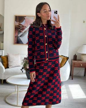 Gucci Navy, Red Button Down Jacket with Matching Skirt Set IT 40/42 (UK 8/10)