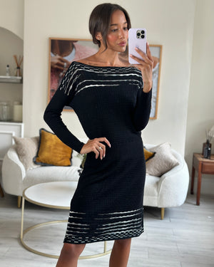 M Missoni Black and White Striped Wool Knit Midi Dress IT 44 (UK 12)