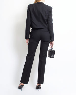 Saint Laurent Black Cropped Tuxedo Jacket with Matching Suit Trousers with Satin Detail FR 36 (UK 8)