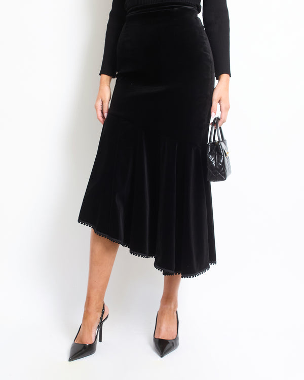 Andrew GN Black Velvet Asymmetric Panelled Skirt FR 34 (UK 6)