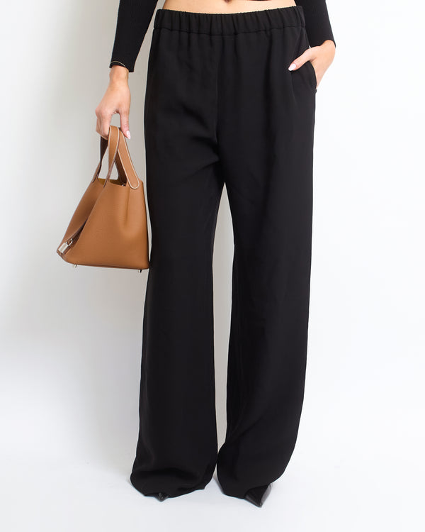 Valentino Garavani Black Elasticated High-Waist Silk Trousers IT 44 (UK 12)