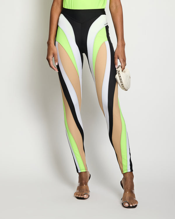 Mugler Multicolour Panelled Colour-Block Leggings with Logo Detail Size FR 38 (UK 10)