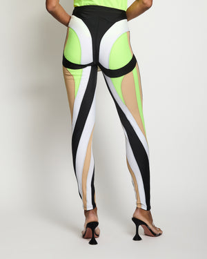 Mugler Neon Yellow Cut-Out Bodysuit with Logo Detail Size FR 42 (UK 14)