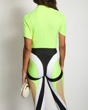 Mugler Neon Yellow Cut-Out Bodysuit with Logo Detail Size FR 42 (UK 14)