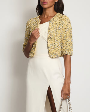 Chanel 22P Yellow, Black and Grey Tweed Cropped Jacket with Lion Buttons Detail FR 36 (UK 8) RRP £4,150