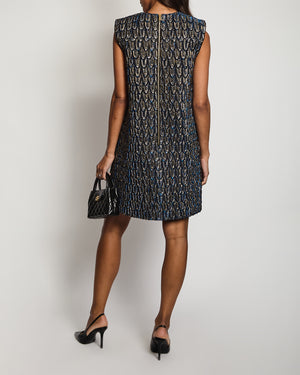 *CRUISE 2023 COLLECTION* Louis Vuitton Blue and Gold Peacock Pattern Dress Size FR 36 (UK 8) £5200